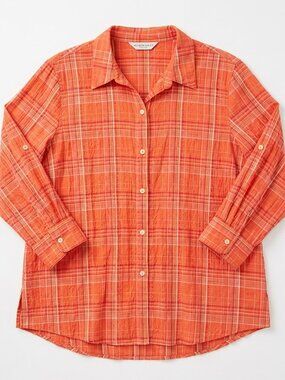 Allison Daley Checked Blouse 16 Gingham Coral Summer Workwear Casual Retro